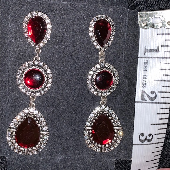Red with silver trim with stones - 3”. Drop - Picture 1 of 2